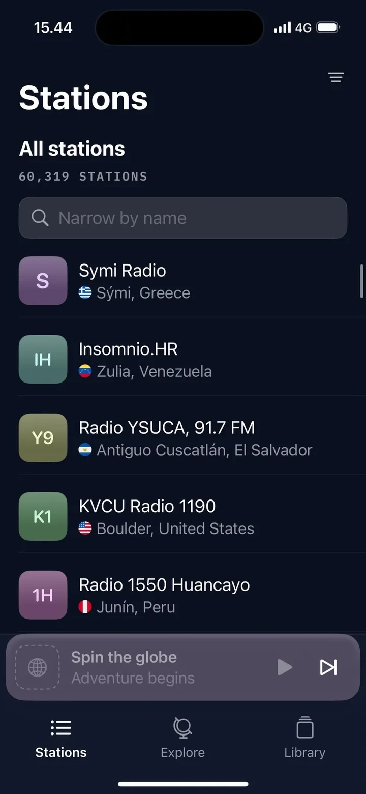 Tens of thousands of stations, searchable by name.